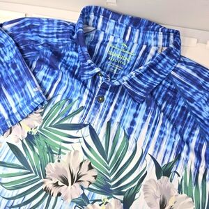 Tommy Bahama Island Zone UPF30 Polo Stretch Performance Size 3XL Blue Floral AOP
